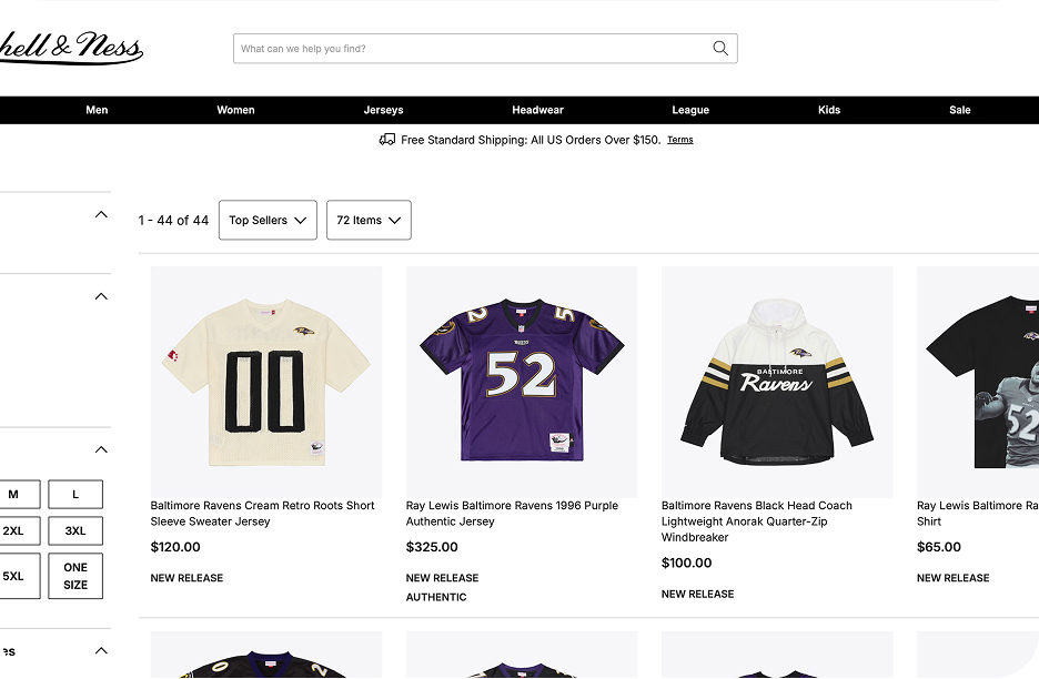 image of a jersey shopping website, containing multiple sports paraphehalia arranged in a grid like layout